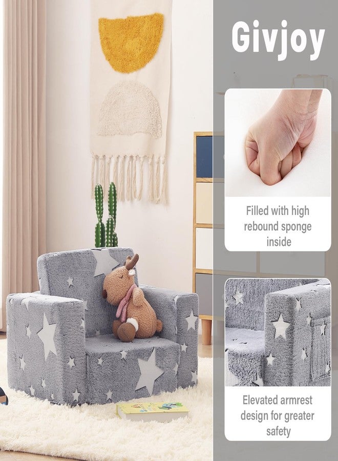 Givjoy Toddler Chair Plush Kids Couch, 2-in-1 Comfy Armchair Removable and Washable Cover Carrying Handle, Convertible Reading Chair Toddler Couch for Girls and Boys, Glow in The Dark Grey Star - Image 3